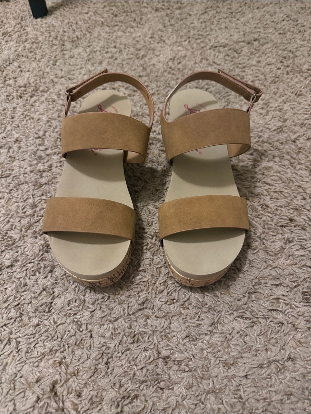 Jellypop Tan Double-Strap Platform Sandals with Ankle Buckle